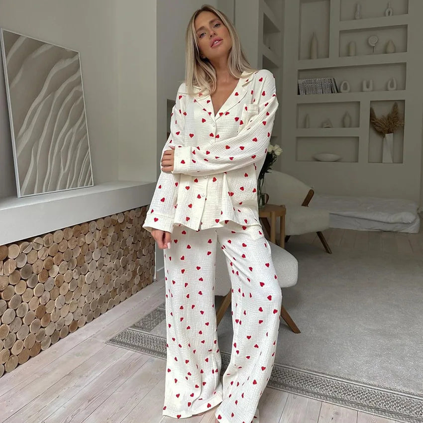 New Love Heart Print Pajama Set