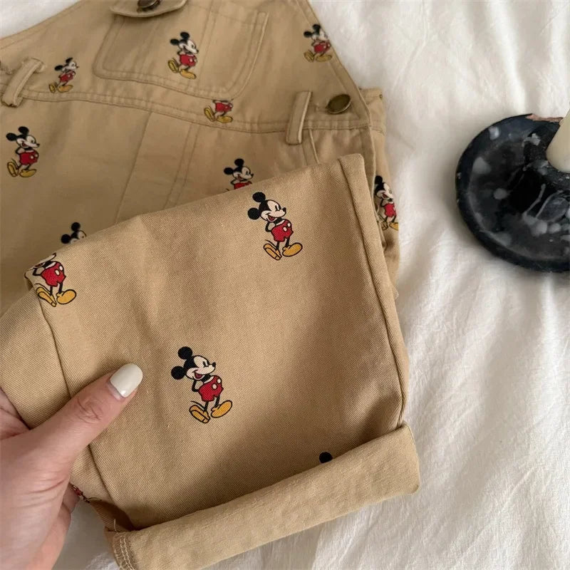 Children Jumpsuit Overalls Spring Autumn Baby Boys and Girls Loose Bib Pants Cartoon Mickey Print Straps Trousers D70117