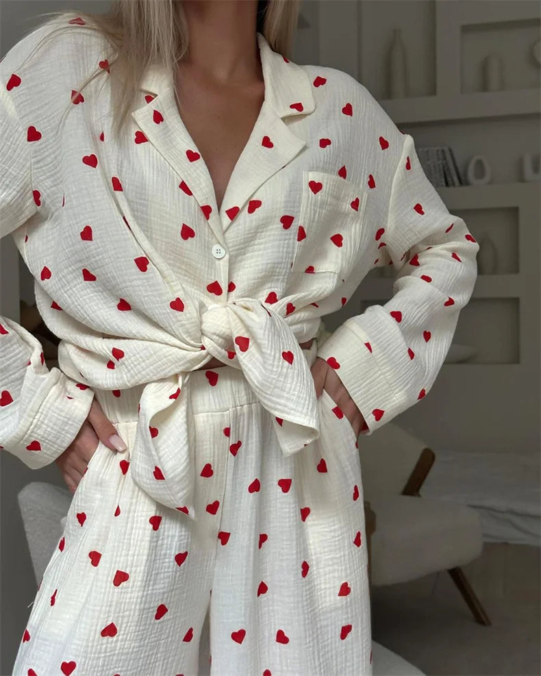 New Love Heart Print Pajama Set