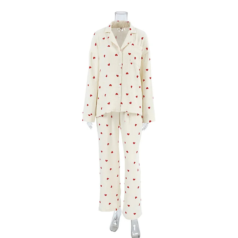 New Love Heart Print Pajama Set