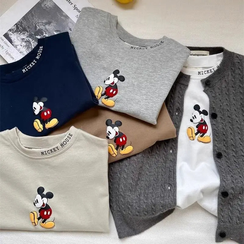 Children Long Sleeve Spring Autumn Kid Thin Casual T-shirt Top Mickey Mouse Cartoon Printed Baby Cotton Pullover Toddler Clothes