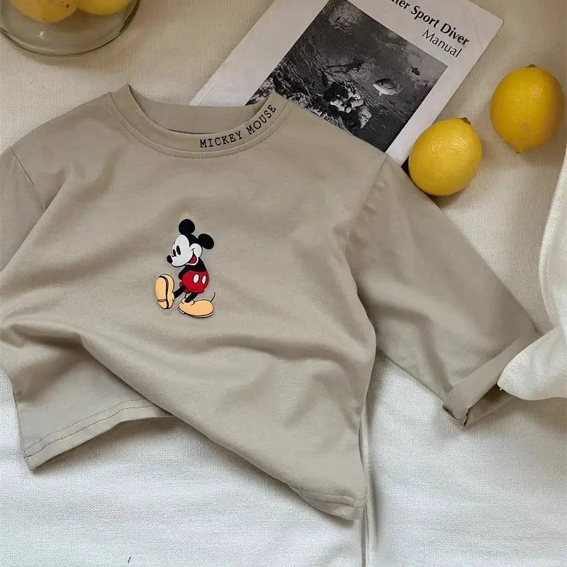 Children Long Sleeve Spring Autumn Kid Thin Casual T-shirt Top Mickey Mouse Cartoon Printed Baby Cotton Pullover Toddler Clothes