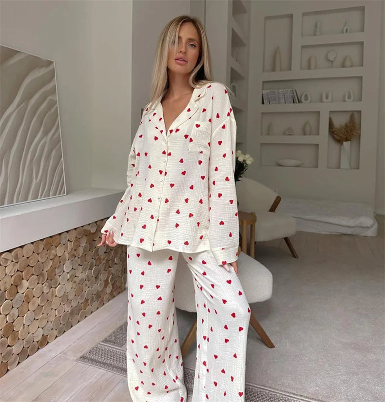 New Love Heart Print Pajama Set