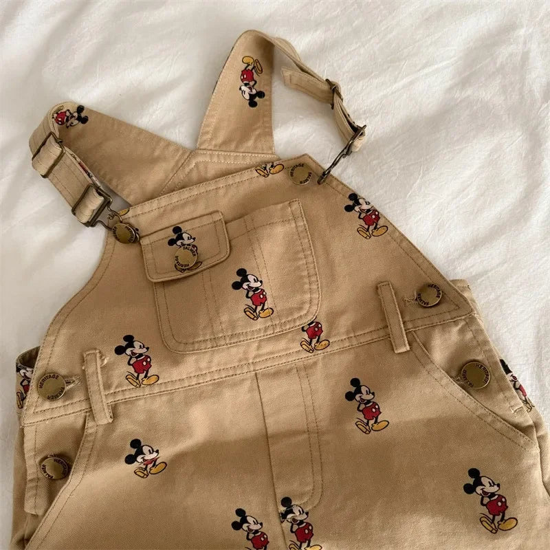 Children Jumpsuit Overalls Spring Autumn Baby Boys and Girls Loose Bib Pants Cartoon Mickey Print Straps Trousers D70117