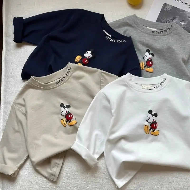 Children Long Sleeve Spring Autumn Kid Thin Casual T-shirt Top Mickey Mouse Cartoon Printed Baby Cotton Pullover Toddler Clothes