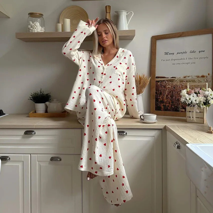 New Love Heart Print Pajama Set