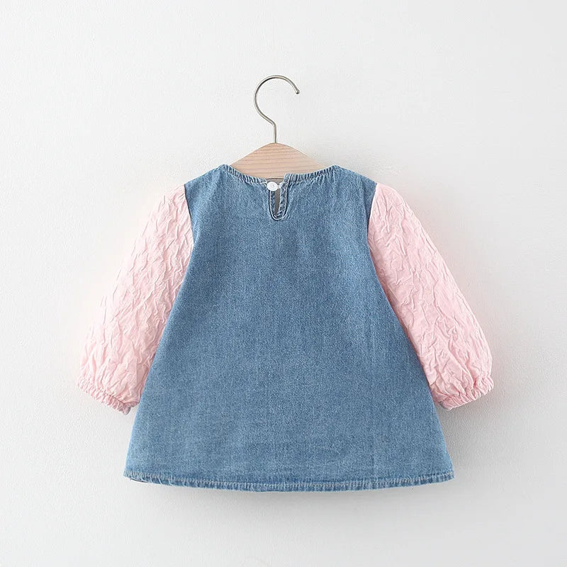 Long-sleeved Bow Denim Dress
