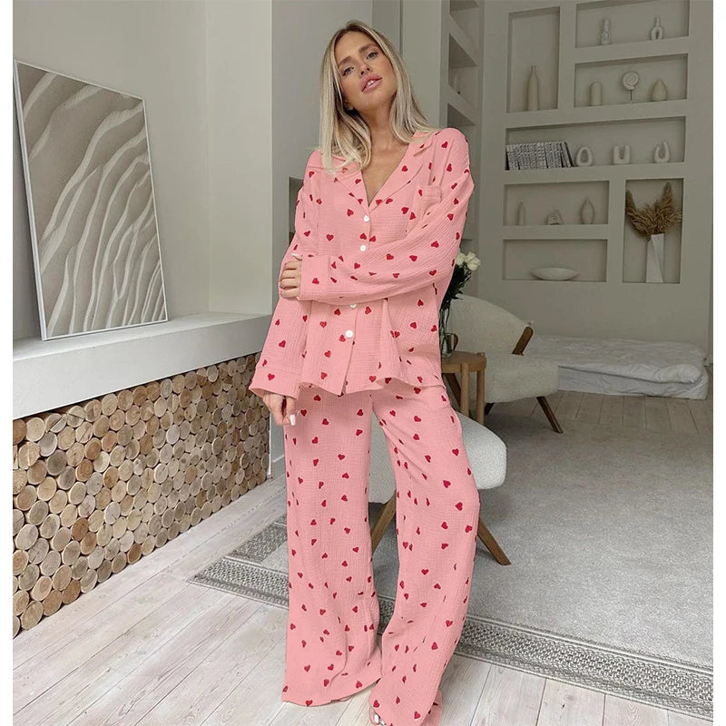 New Love Heart Print Pajama Set