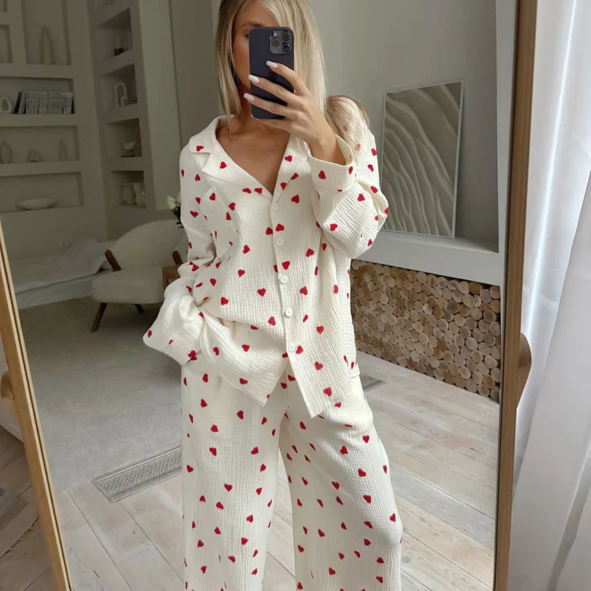 New Love Heart Print Pajama Set