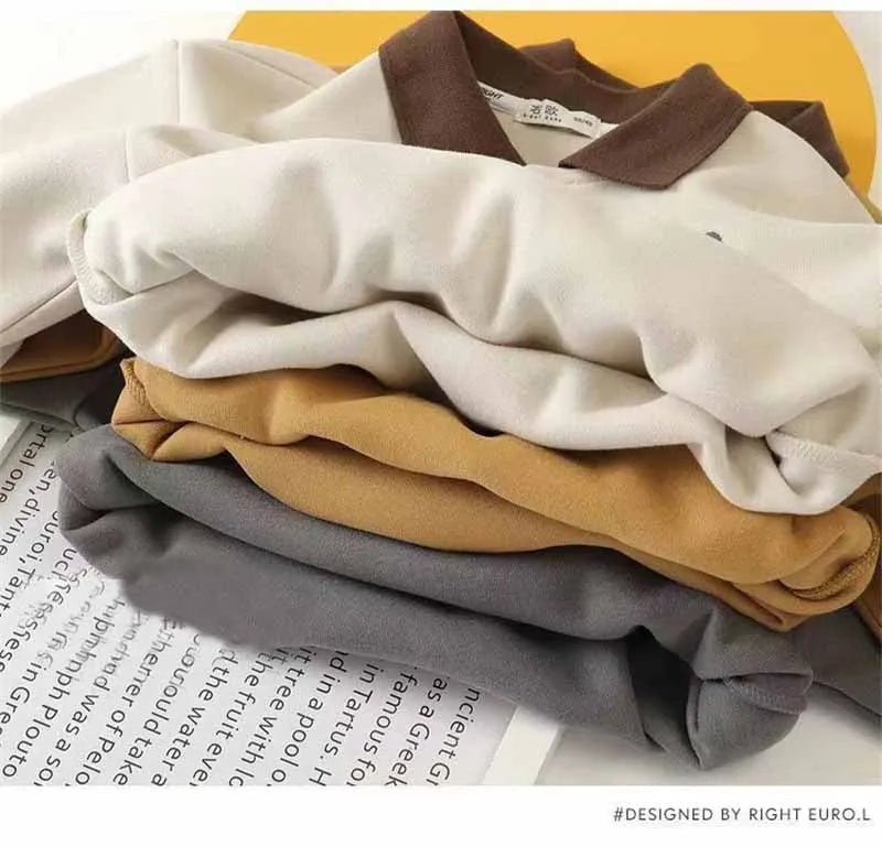 Boys Sweater Kids Polo Collar Pullover Spring Autumn New Children's Teens Long-Sleeved Letter Coat Baby Casual Jumper 2-8 Years
