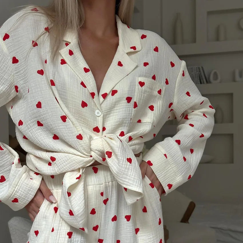 New Love Heart Print Pajama Set