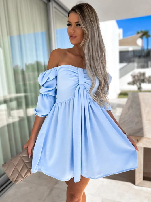 Blue Strapless Short Dress