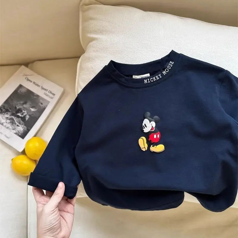 Children Long Sleeve Spring Autumn Kid Thin Casual T-shirt Top Mickey Mouse Cartoon Printed Baby Cotton Pullover Toddler Clothes