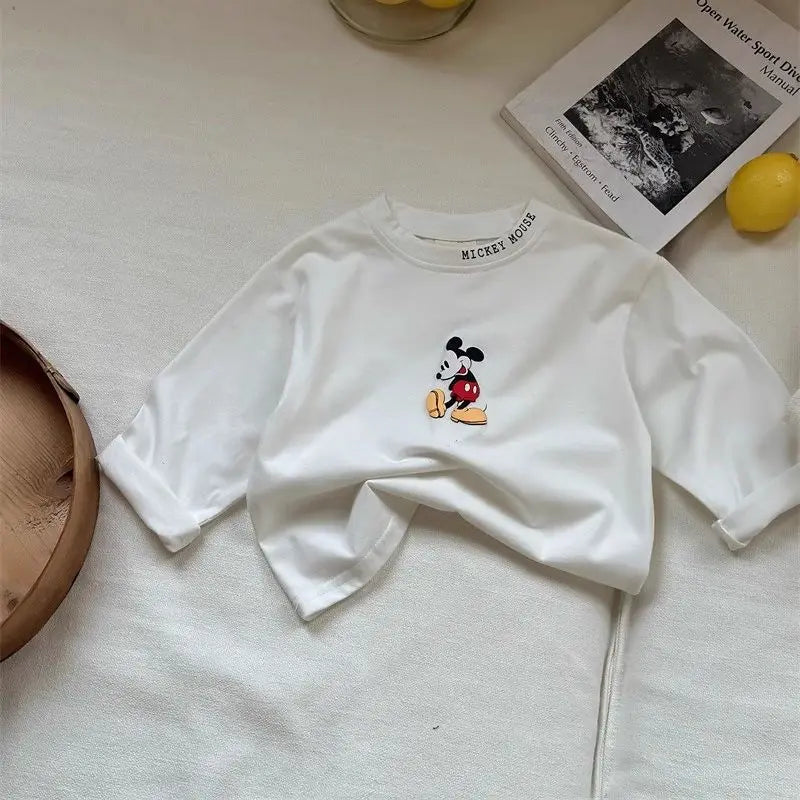 Children Long Sleeve Spring Autumn Kid Thin Casual T-shirt Top Mickey Mouse Cartoon Printed Baby Cotton Pullover Toddler Clothes