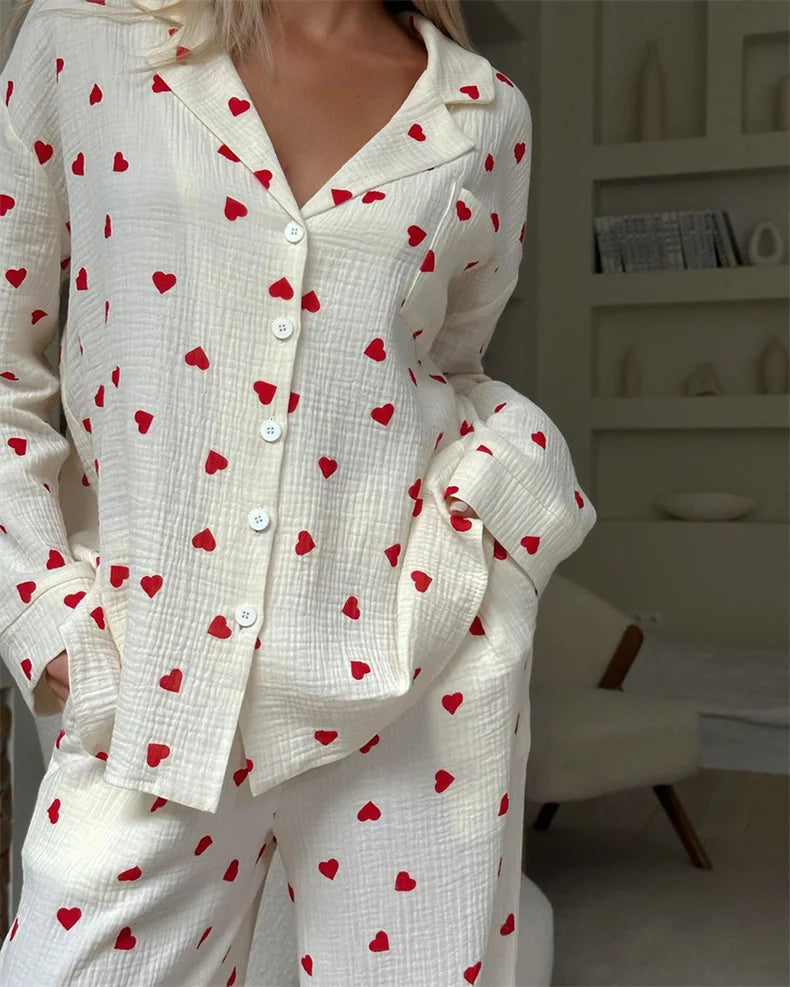 New Love Heart Print Pajama Set
