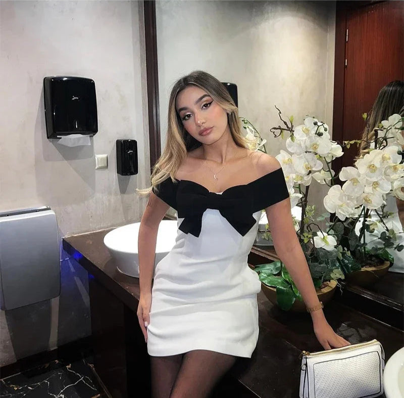 Off Shoulder Bow Mini Dress