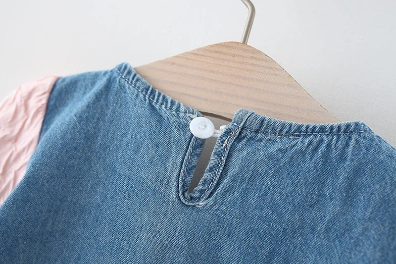 Long-sleeved Bow Denim Dress