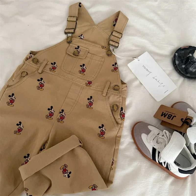 Children Jumpsuit Overalls Spring Autumn Baby Boys and Girls Loose Bib Pants Cartoon Mickey Print Straps Trousers D70117