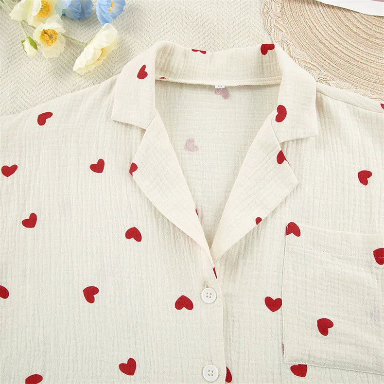 New Love Heart Print Pajama Set