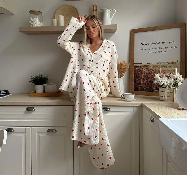 New Love Heart Print Pajama Set