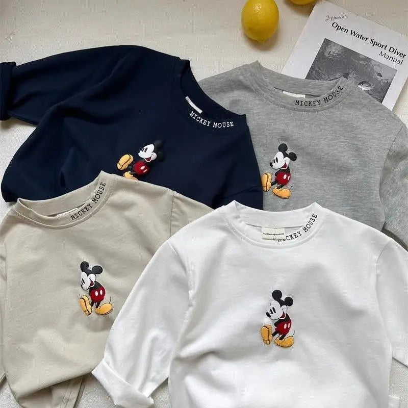 Children Long Sleeve Spring Autumn Kid Thin Casual T-shirt Top Mickey Mouse Cartoon Printed Baby Cotton Pullover Toddler Clothes