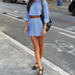Blue Cropped Striped Set