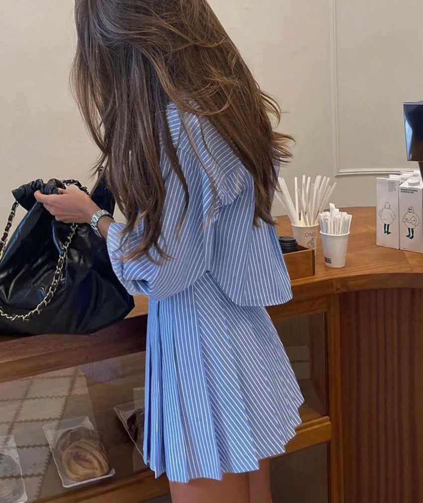 Blue Cropped Striped Set