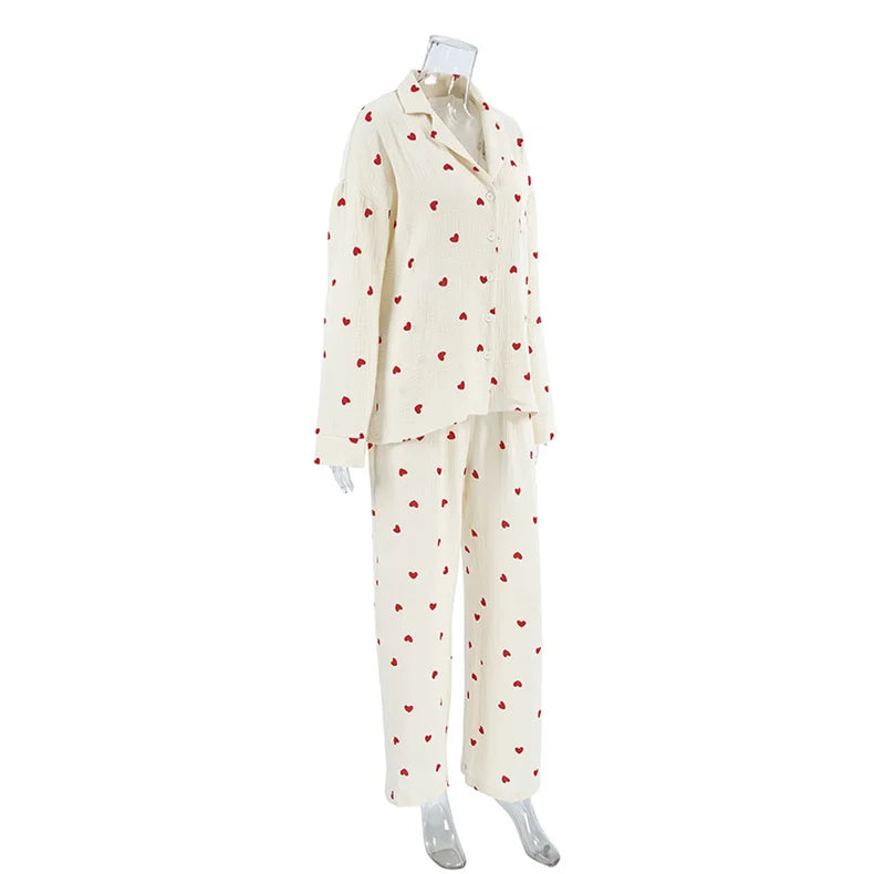 New Love Heart Print Pajama Set