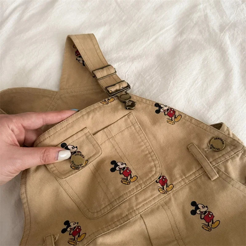 Children Jumpsuit Overalls Spring Autumn Baby Boys and Girls Loose Bib Pants Cartoon Mickey Print Straps Trousers D70117