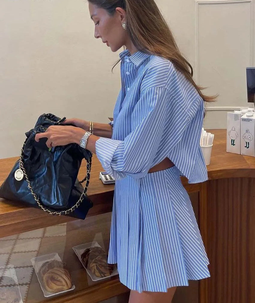 Blue Cropped Striped Set