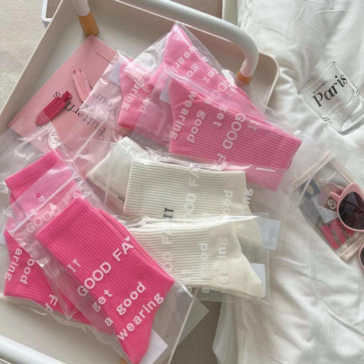 Pink socks mid-tube socks