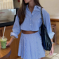 Blue Cropped Striped Set