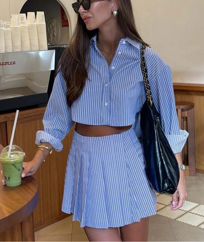Blue Cropped Striped Set