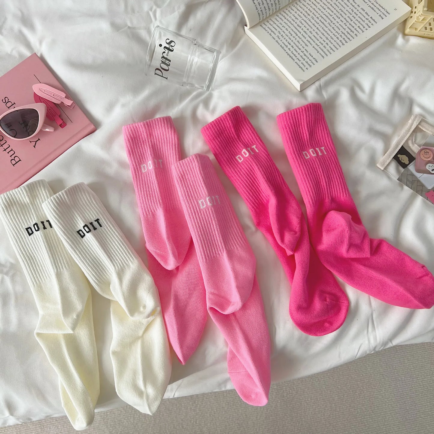 Pink socks mid-tube socks