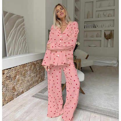 New Love Heart Print Pajama Set