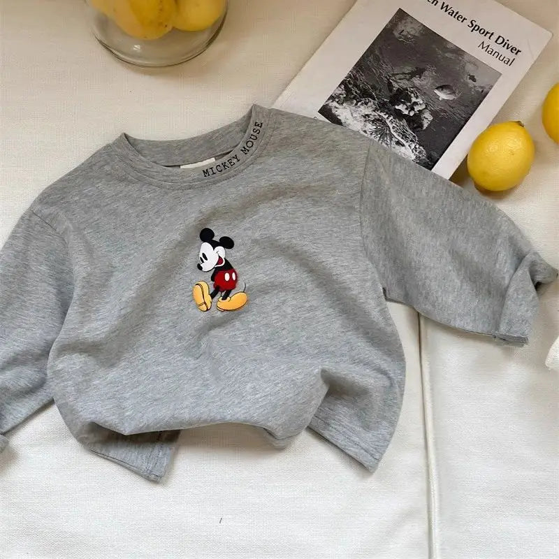 Children Long Sleeve Spring Autumn Kid Thin Casual T-shirt Top Mickey Mouse Cartoon Printed Baby Cotton Pullover Toddler Clothes