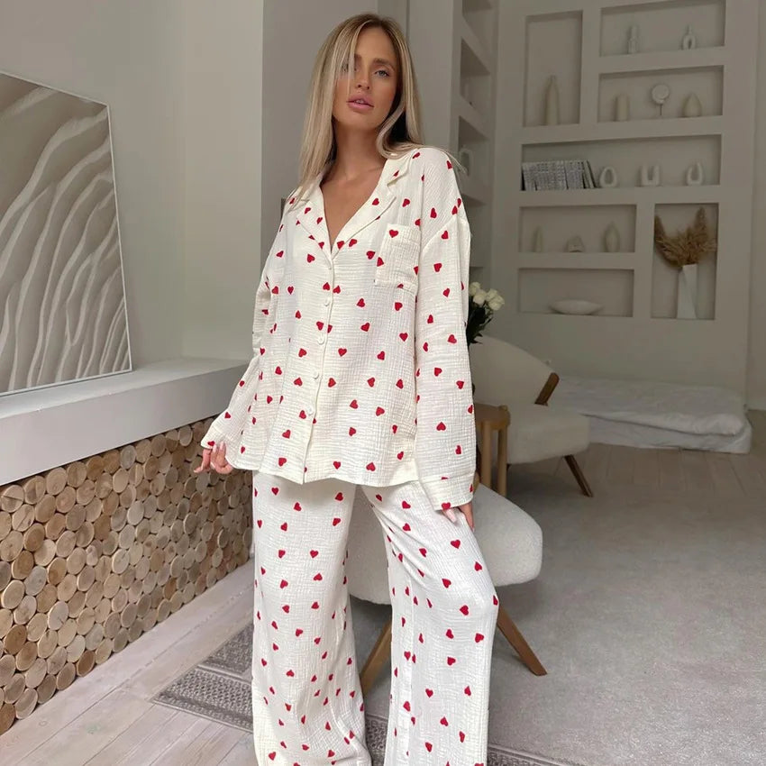 New Love Heart Print Pajama Set