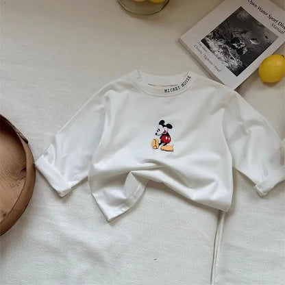 Children Long Sleeve Spring Autumn Kid Thin Casual T-shirt Top Mickey Mouse Cartoon Printed Baby Cotton Pullover Toddler Clothes